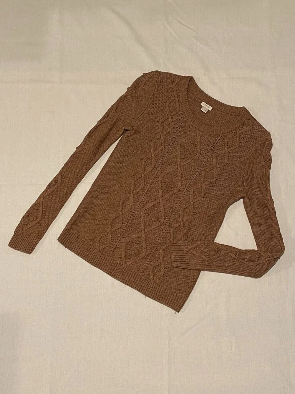 J. Crew khaki chunky cableknit cotton and woolblend sweater